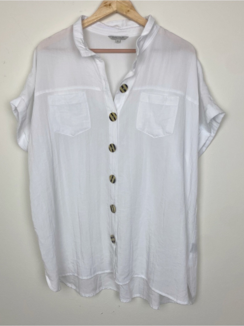 John Mark Textured Buttons White Button-Down Short Sleeve Tunic Sz XL